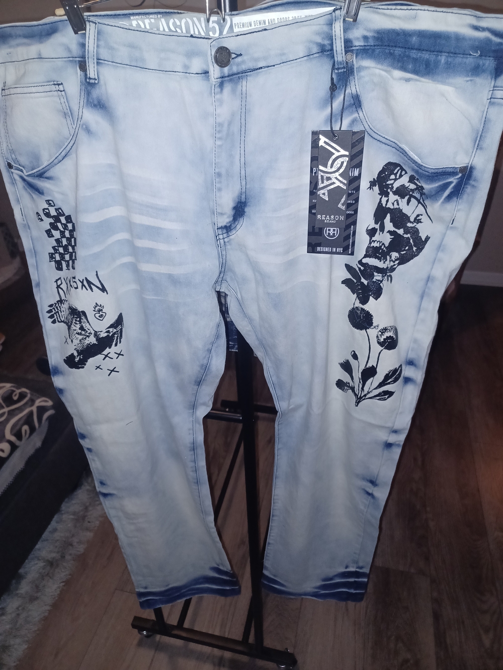 Size 52- Reason Men's Reach Skinny Denim Jeans in a light wash